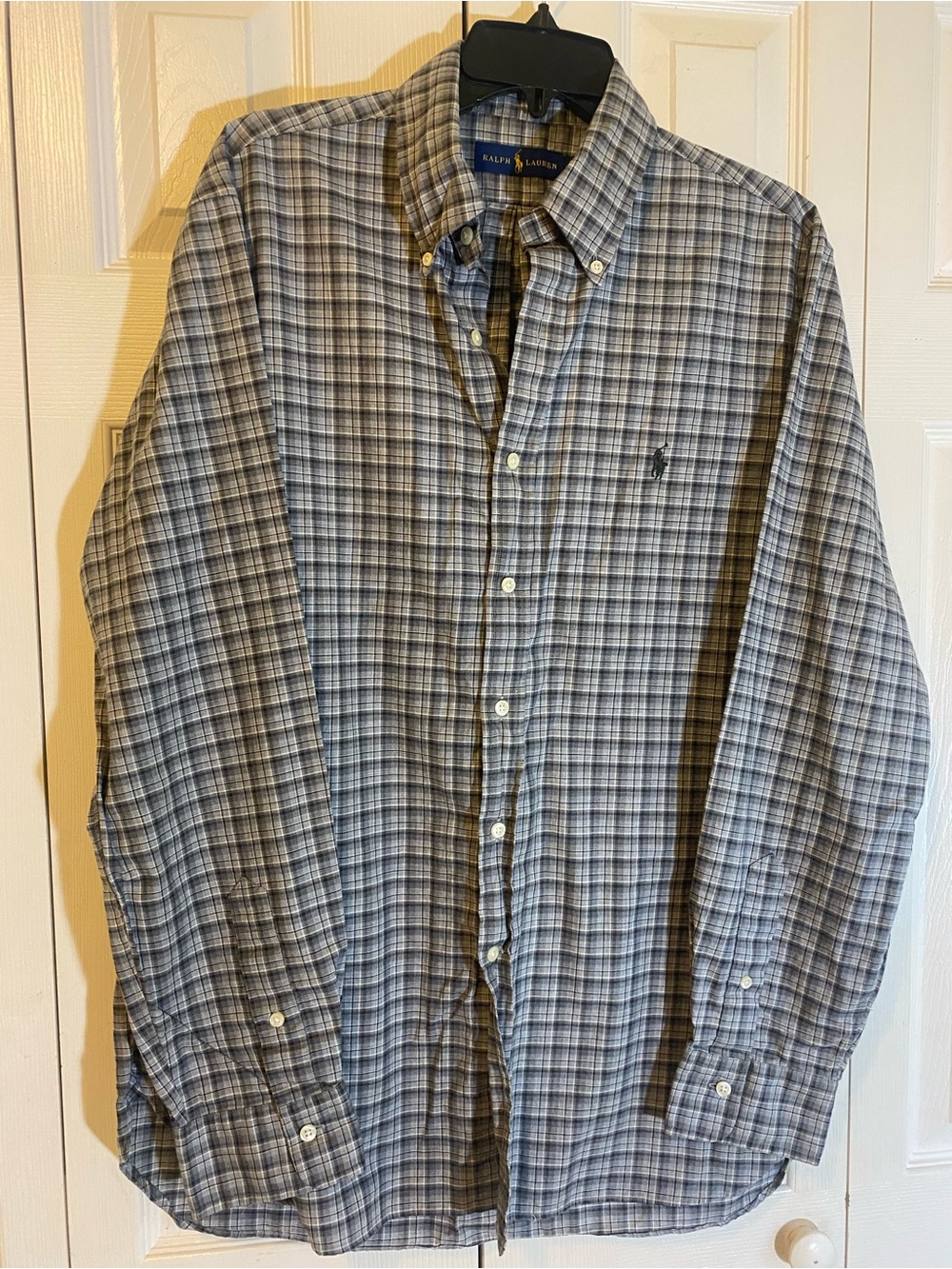 Ralph Lauren Men's Gray and White Plaid Button-Down Shirt